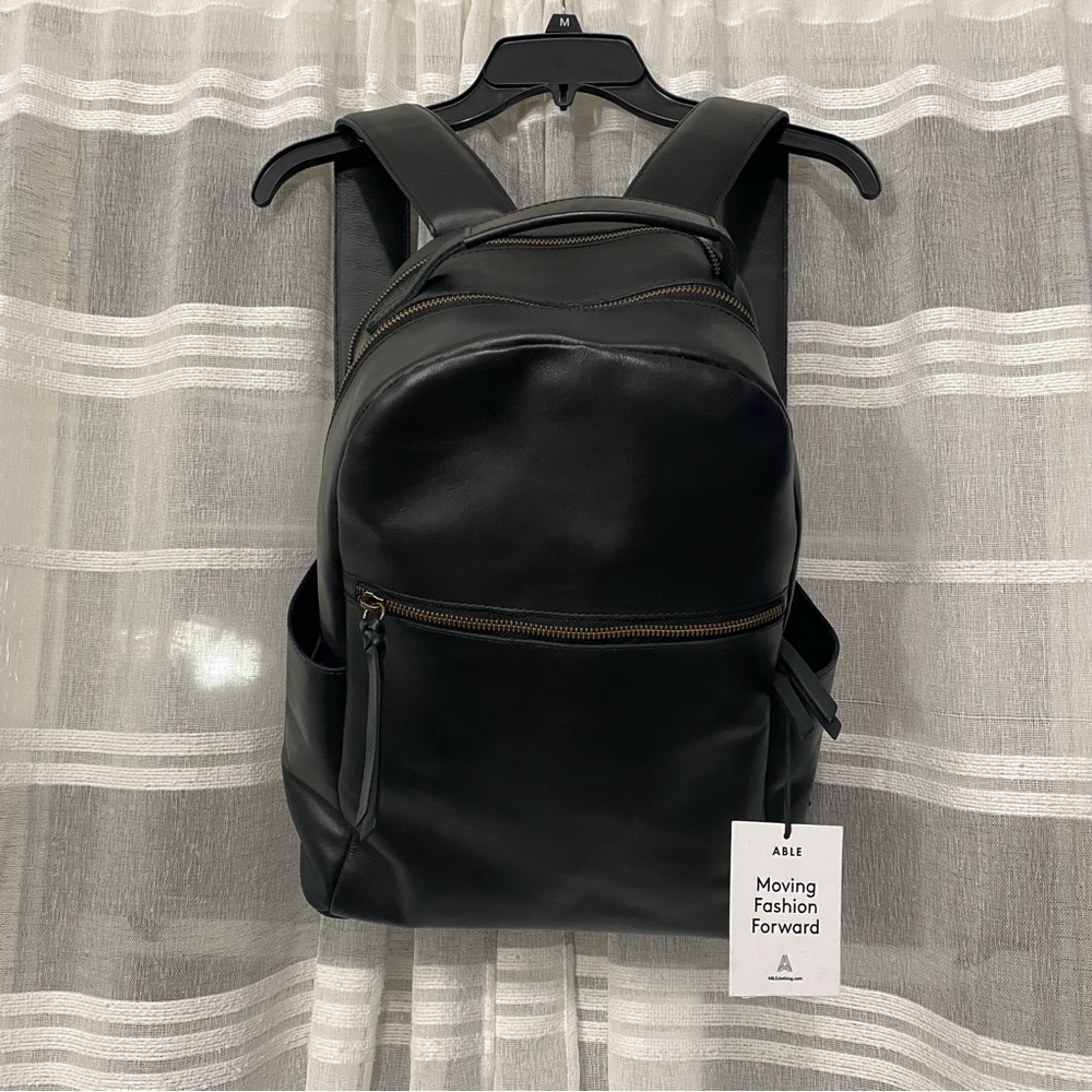 ABLE NWT Alem black leather backpack